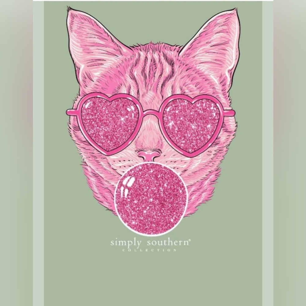 Simply Southern Bubble Gum Sparkle Cat Sweatshirt, NWT - Picture 2 of 3